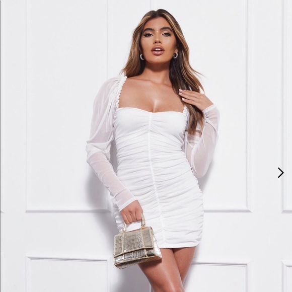 MISSGUIDED cream mesh ruched mini dress - Picture 1 of 3